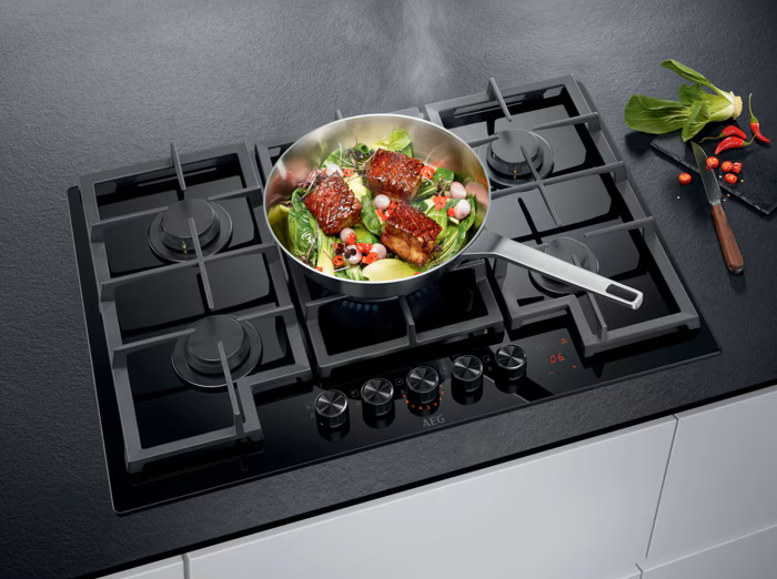 AEG HKB95341NL 90cm Gas on Glass Hob - Matt Black