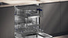 Open dishwasher with silver interior and racks in a kitchen setting Thumbnail