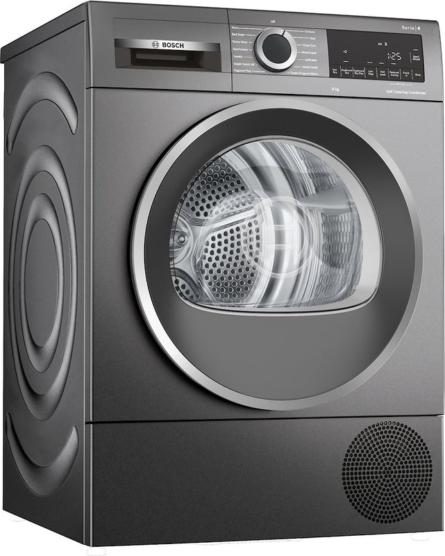 Bosch dryer with open door on a white background