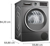 Gray Bosch dryer with dimensions labeled on a white background Thumbnail