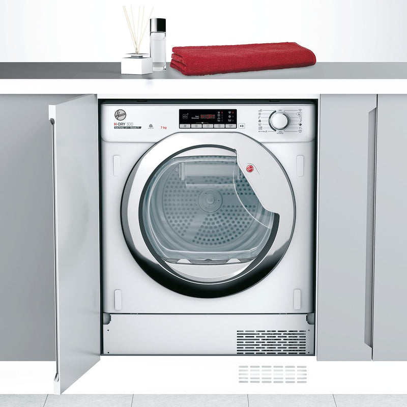 Hoover BATD H7A2TCE-80 H-DRY 300 PRO Integrated 7kg Heat Pump Tumble Dryer - A++ Energy Rated - White & Chrome (Discontinued)