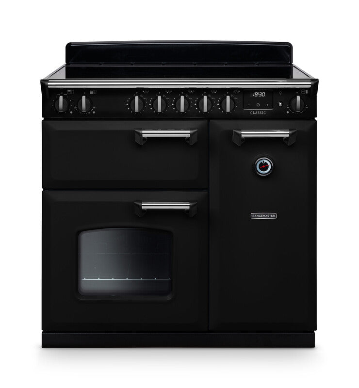 Rangemaster CL90EIPGBL/CM1 Classic 90 Induction Range Cooker - Gloss Black - A Rated