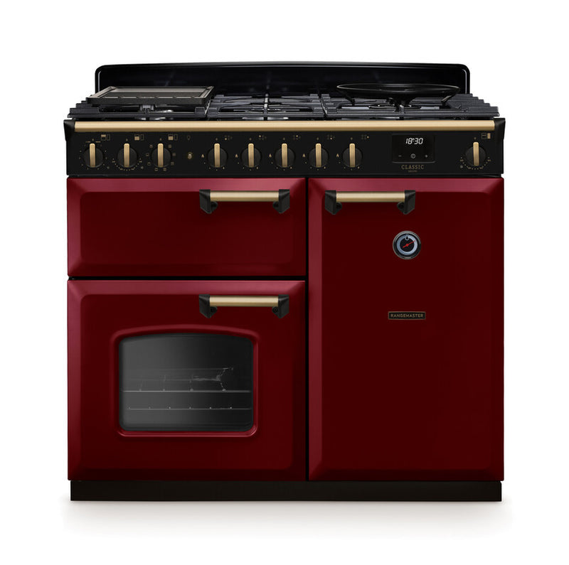 Rangemaster CLDL100DFPBOR/AB1 Classic Deluxe 100 Dual Fuel Range Cooker - Bordeaux - A Rated