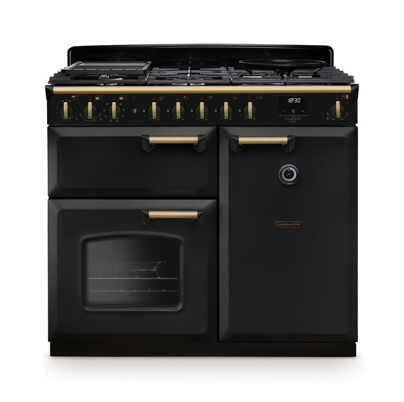 Rangemaster CLDL100DFPCBL/AB1 Classic Deluxe 100 Dual Fuel Range Cooker - Charcoal Black - A Rated
