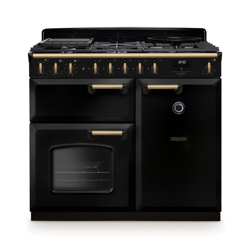 Rangemaster CLDL100DFPGBL/AB1 Classic Deluxe 100 Dual Fuel Range Cooker - Gloss Black - A Rated