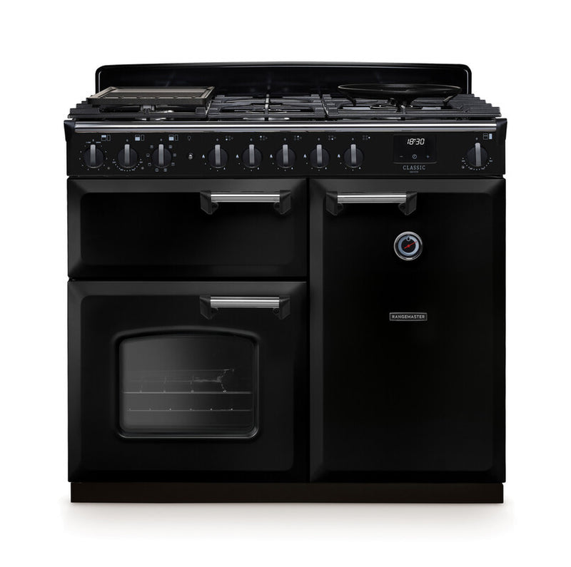 Rangemaster CLDL100DFPGBL/CM1 Classic Deluxe 100 Dual Fuel Range Cooker - Gloss Black - A Rated