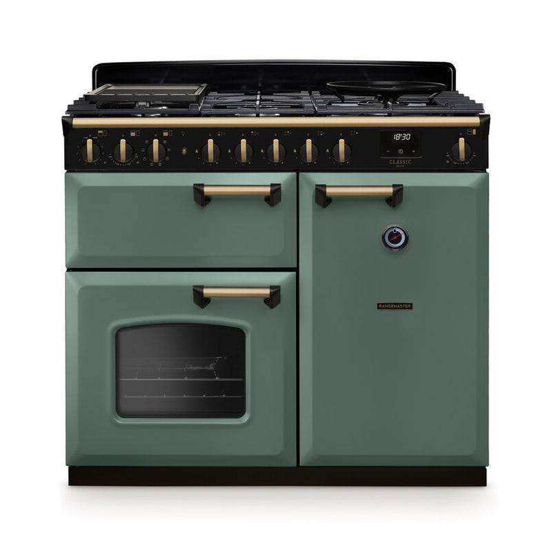 Rangemaster CLDL100DFPMGR/AB1 Classic Deluxe 100 Dual Fuel Range Cooker - Mineral Green - A Rated
