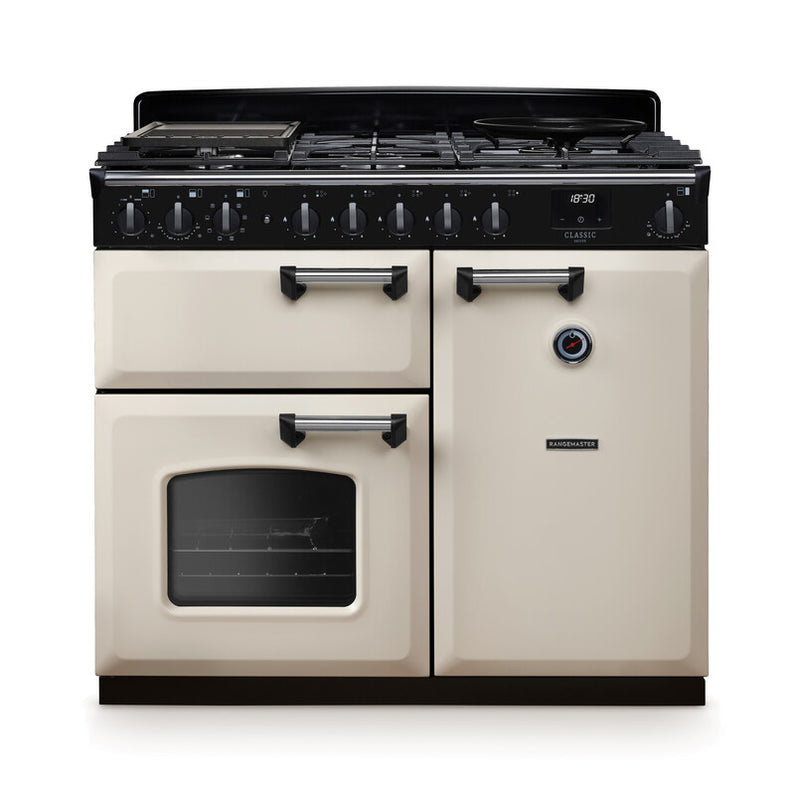 Rangemaster CLDL100DFPPCR/CM1 Classic Deluxe 100 Dual Fuel Range Cooker - Pale Cream - A Rated