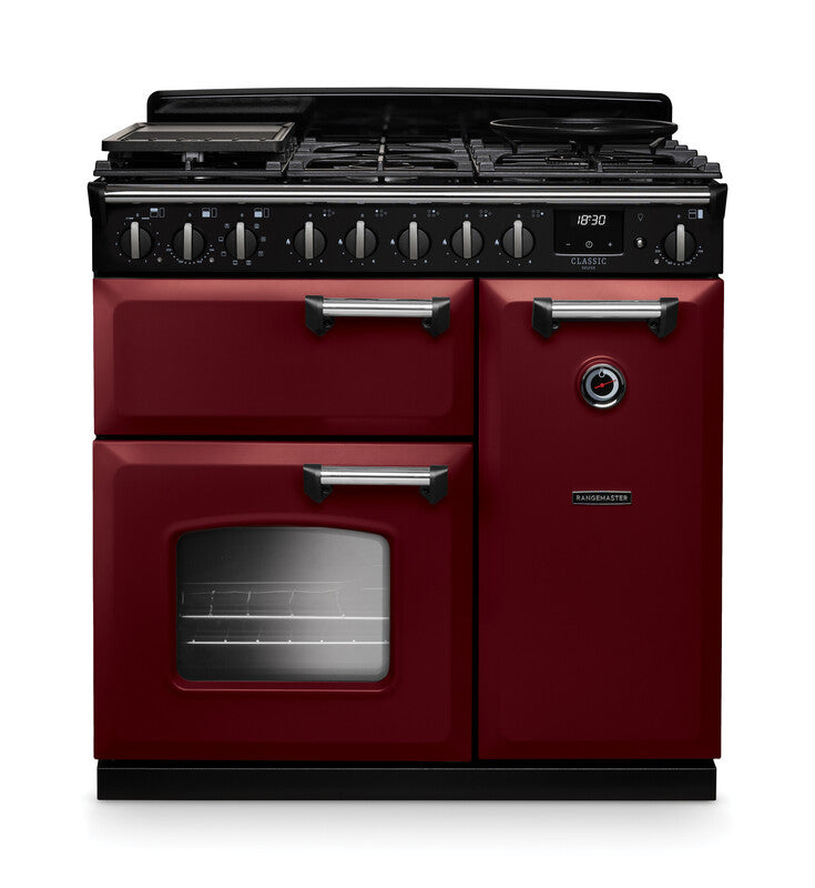 Rangemaster CLDL90DFPBOR/CM1 Classic Deluxe 90 Dual Fuel Range Cooker - Bordeaux - A Rated
