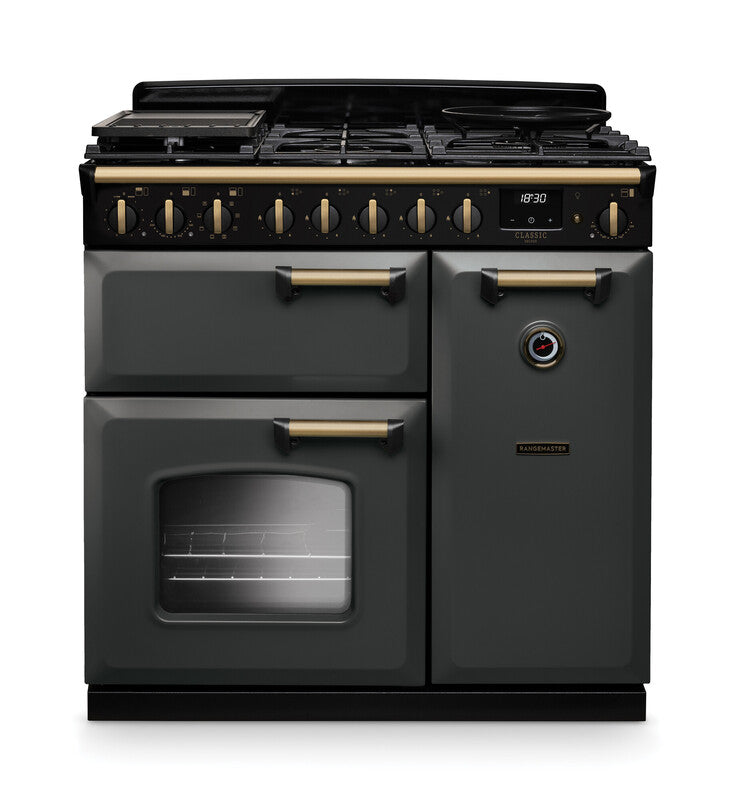 Rangemaster CLDL90DFPSLT/AB1 Classic Deluxe 90 Dual Fuel Range Cooker - Slate - A Rated