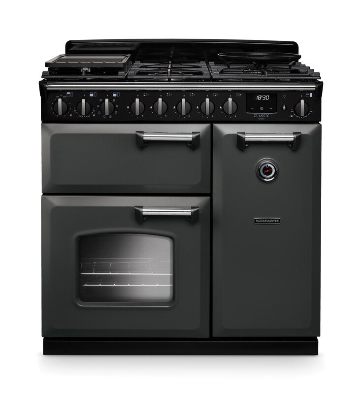 Rangemaster CLDL90DFPSLT/CM1 Classic Deluxe 90 Dual Fuel Range Cooker - Slate - A Rated