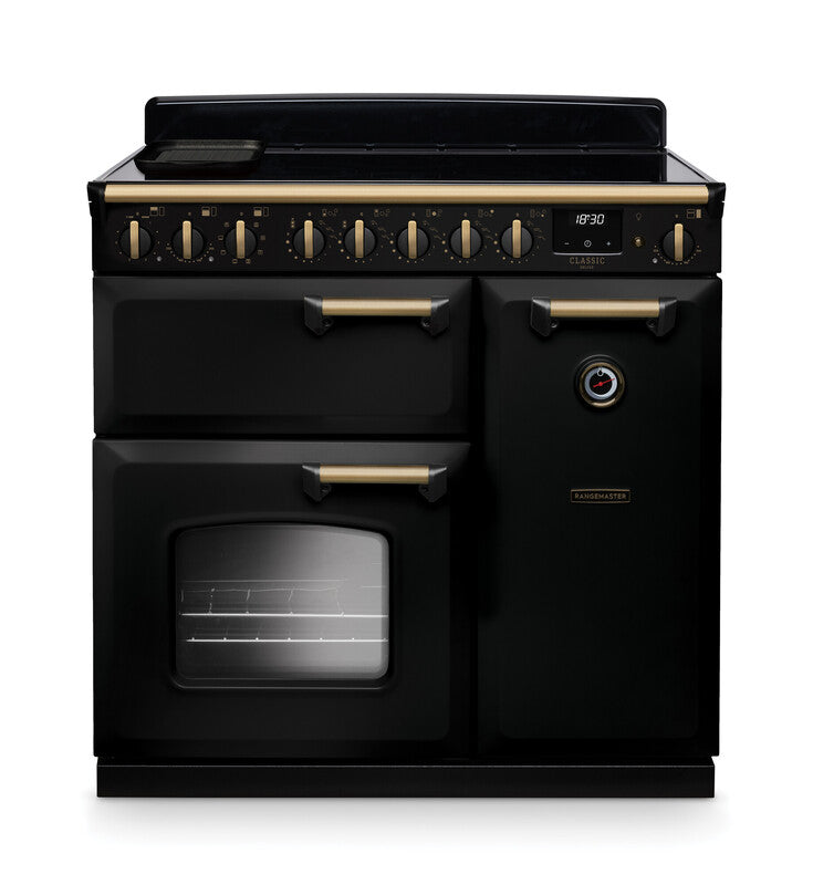 Rangemaster CLDL90EIPCBL/AB1 Classic Deluxe 90 Induction Range Cooker - Charcoal Black - A Rated
