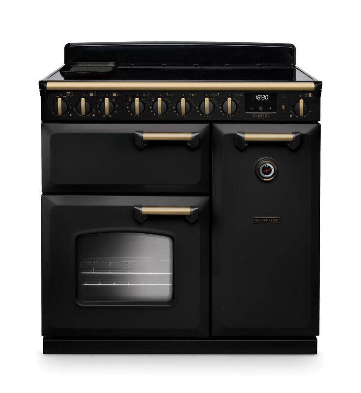Rangemaster CLDL90EIPGBL/AB1 Classic Deluxe 90 Induction Range Cooker - Gloss Black - A Rated