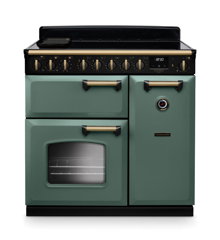 Rangemaster CLDL90EIPMGR/AB1 Classic Deluxe 90 Induction Range Cooker - Mineral Green - A Rated