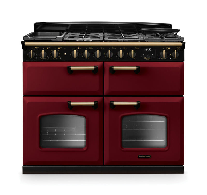 Rangemaster CLDLB110DFPBOR/AB1 Classic Deluxe 110 Dual Fuel Range Cooker - Bordeaux - A Rated