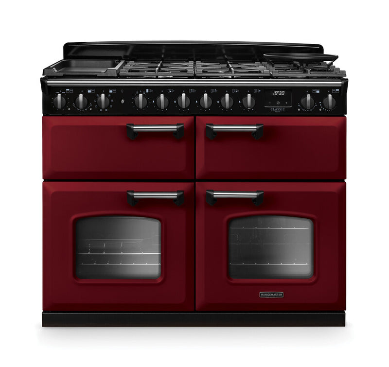 Rangemaster CLDLB110DFPBOR/CM1 Classic Deluxe 110 Dual Fuel Range Cooker - Bordeaux - A Rated