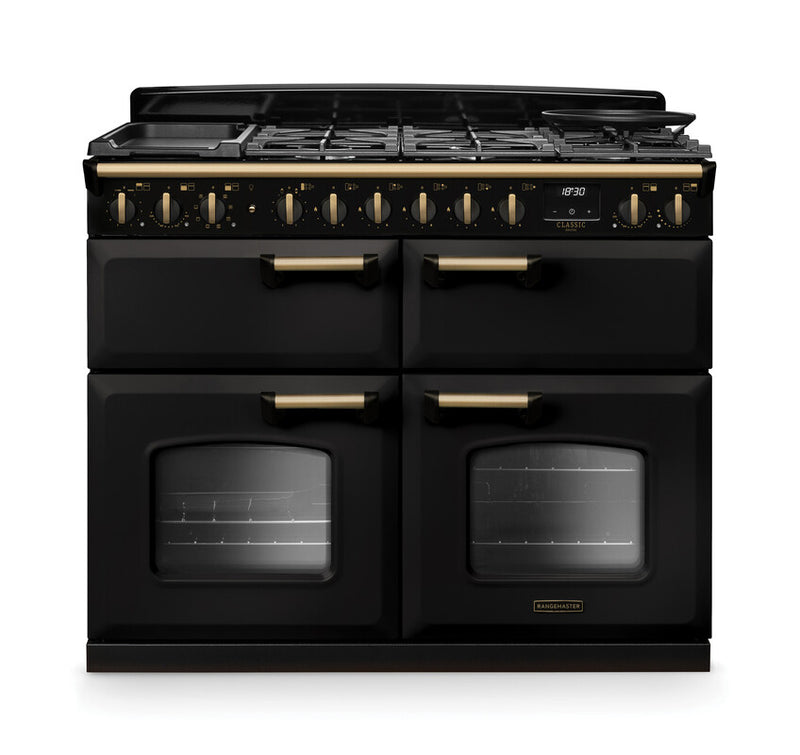 Rangemaster CLDLB110DFPCBL/AB1 Classic Deluxe 110 Dual Fuel Range Cooker - Charcoal Black - A Rated