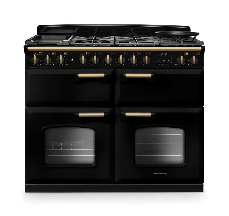 Rangemaster CLDLB110DFPGBL/AB1 Classic Deluxe 110 Dual Fuel Range Cooker - Gloss Black - A Rated