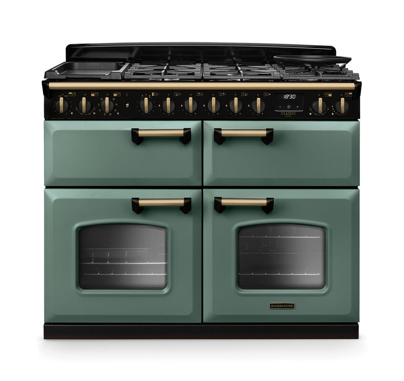 Rangemaster CLDLB110DFPMGR/AB1 Classic Deluxe 110 Dual Fuel Range Cooker - Mineral Green - A Rated