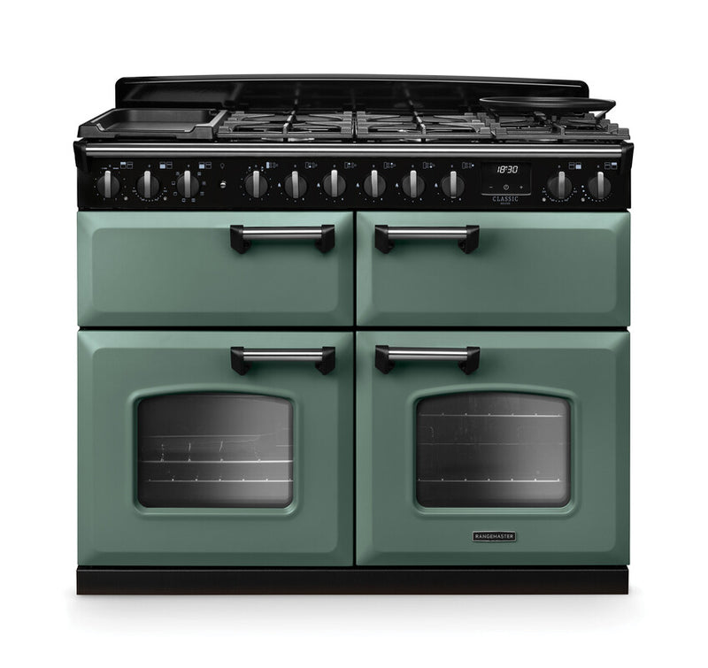 Rangemaster CLDLB110DFPMGR/CM1 Classic Deluxe 110 Dual Fuel Range Cooker - Mineral Green - A Rated