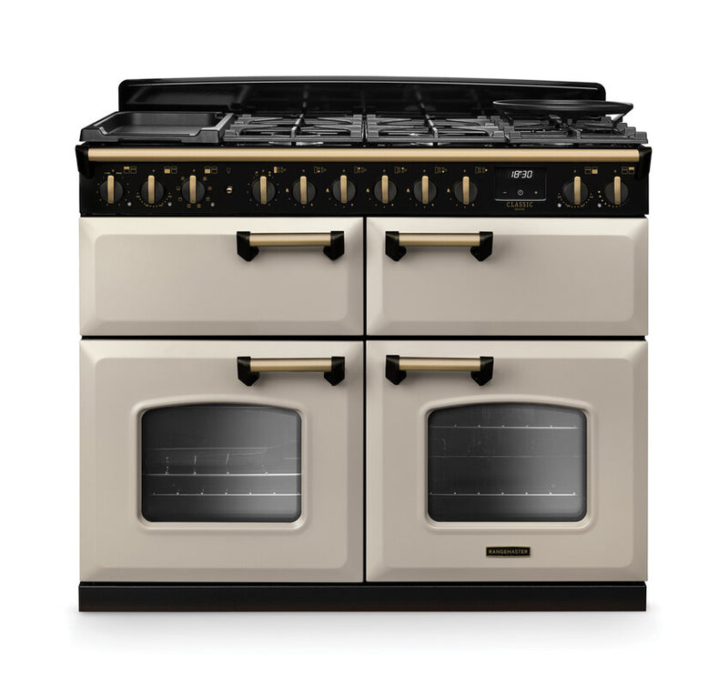 Rangemaster CLDLB110DFPPCR/AB1 Classic Deluxe 110 Dual Fuel Range Cooker - Pale Cream - A Rated