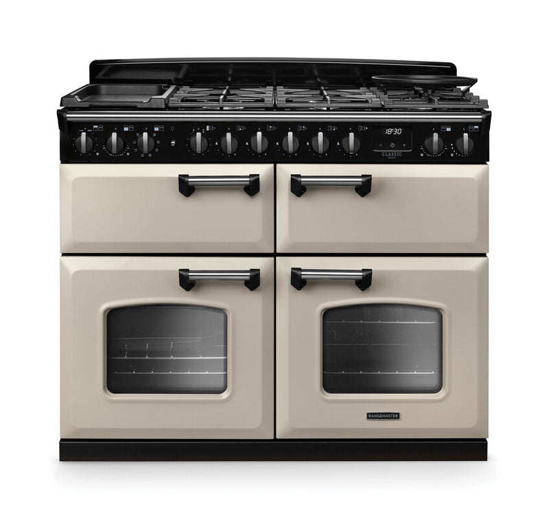 Rangemaster CLDLB110DFPPCR/CM1 Classic Deluxe 110 Dual Fuel Range Cooker - Pale Cream - A Rated