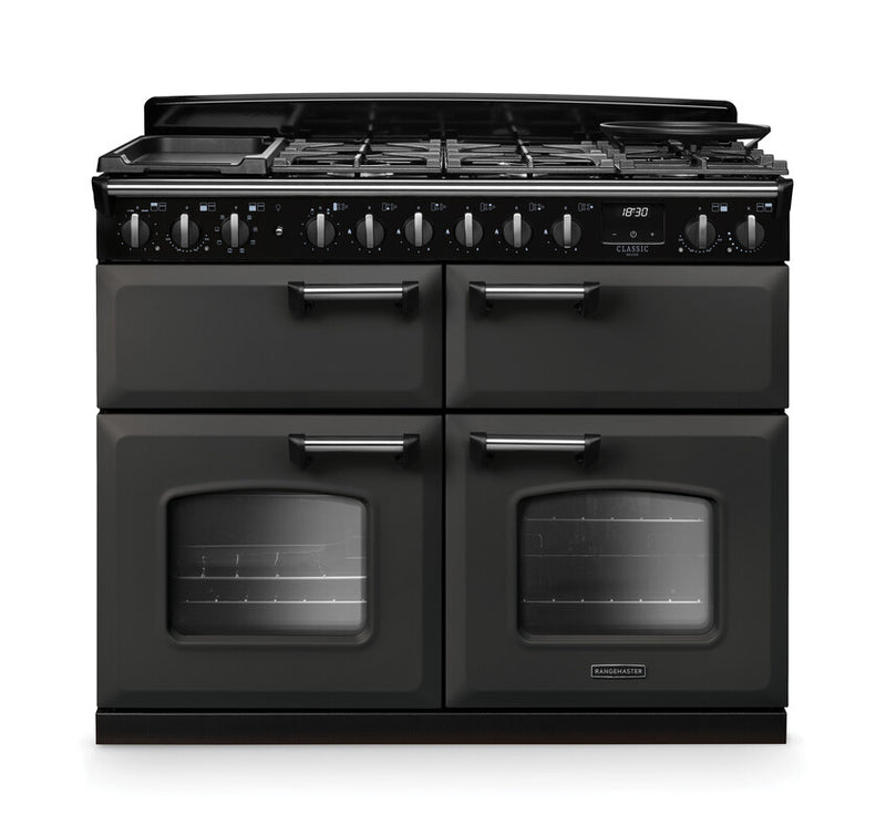 Rangemaster CLDLB110DFPSLT/CM1 Classic Deluxe 110 Dual Fuel Range Cooker - Slate - A Rated