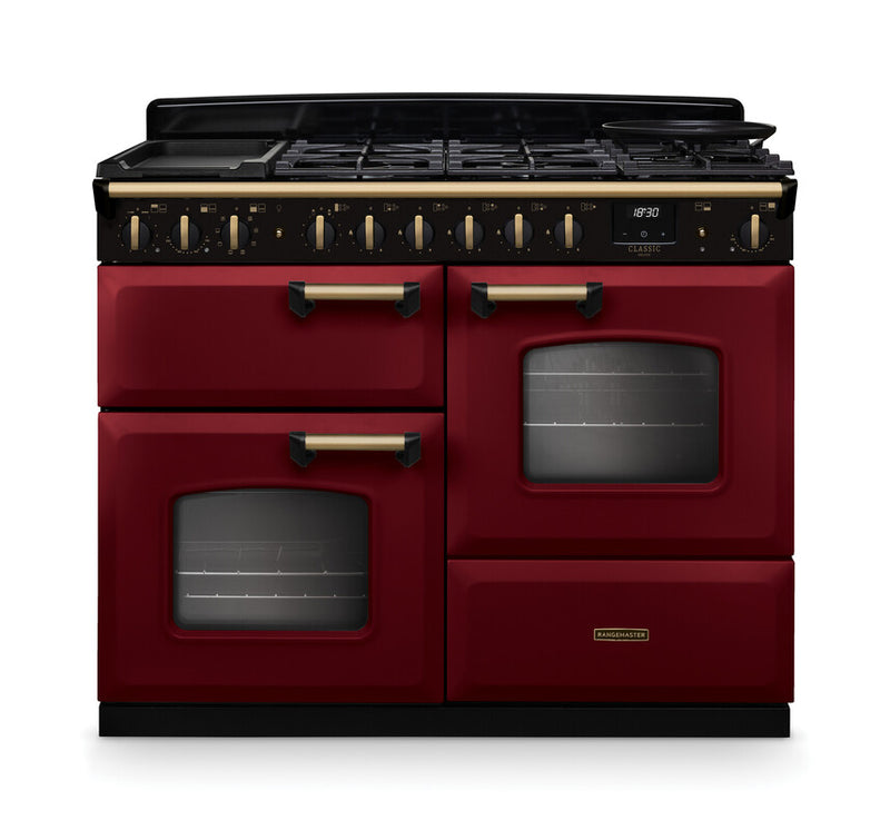 Rangemaster CLDLO110DFPBOR/AB1 Classic Deluxe 110 Dual Fuel Range Cooker - Bordeaux - A Rated