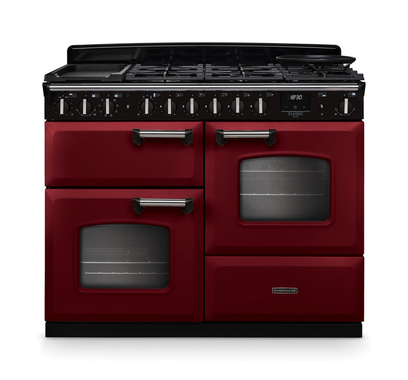 Rangemaster CLDLO110DFPBOR/CM1 Classic Deluxe 110 Dual Fuel Range Cooker - Bordeaux - A Rated