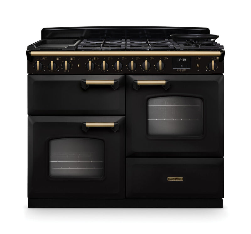 Rangemaster CLDLO110DFPCBL/AB1 Classic Deluxe 110 Dual Fuel Range Cooker - Charcoal Black - A Rated