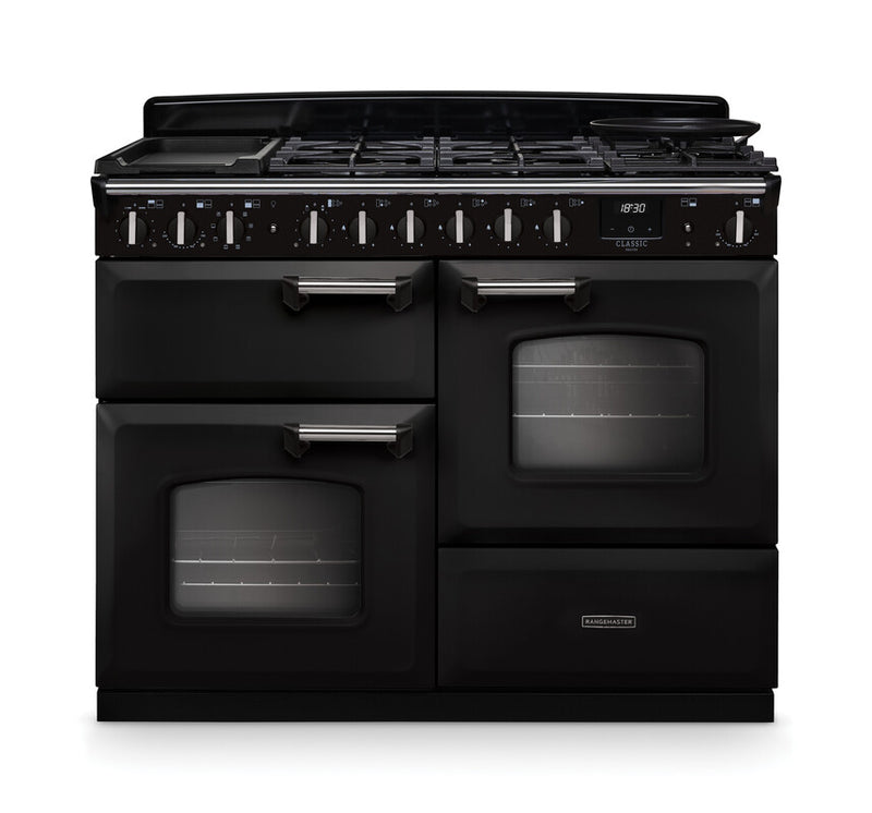 Rangemaster CLDLO110DFPCBL/CM1 Classic Deluxe 110 Dual Fuel Range Cooker - Charcoal Black - A Rated