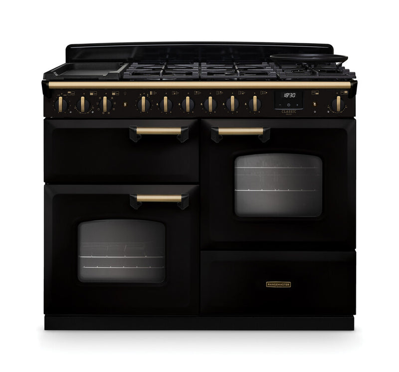 Rangemaster CLDLO110DFPGBL/AB1 Classic Deluxe 110 Dual Fuel Range Cooker - Gloss Black - A Rated