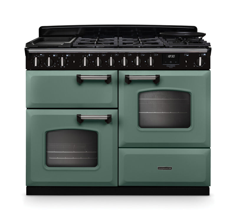 Rangemaster CLDLO110DFPMGR/CM1 Classic Deluxe 110 Dual Fuel Range Cooker - Mineral Green - A Rated