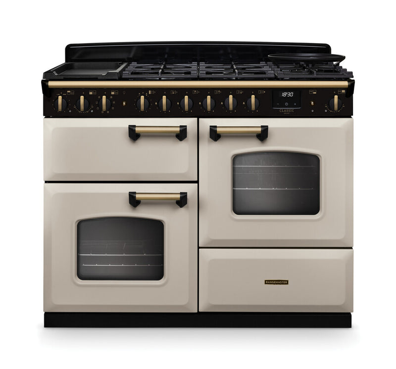 Rangemaster CLDLO110DFPPCR/AB1 Classic Deluxe 110 Dual Fuel Range Cooker - Pale Cream - A Rated