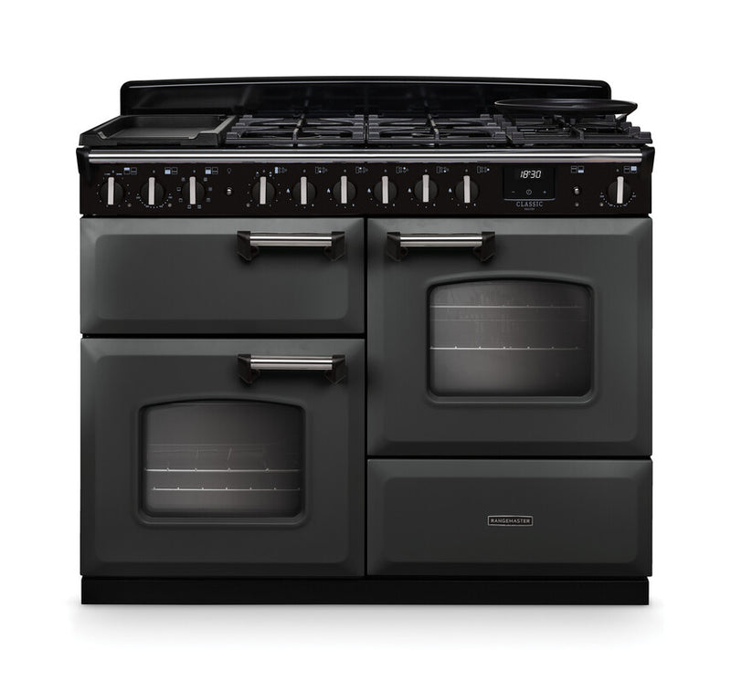Rangemaster CLDLO110DFPSLT/CM1 Classic Deluxe 110 Dual Fuel Range Cooker - Slate - A Rated