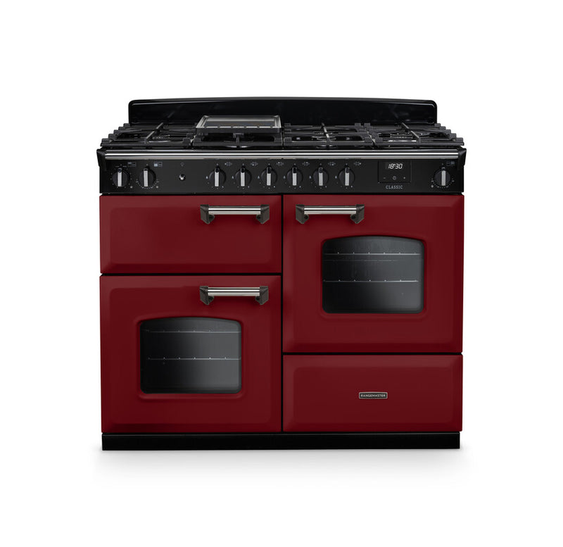 Rangemaster CLO110DFPBOR/CM1 Classic 110 Dual Fuel Range Cooker - Bordeaux - A Rated