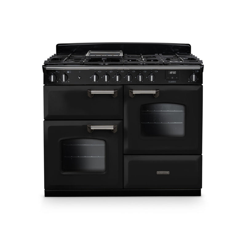Rangemaster CLO110DFPGBL/CM1 Classic 110 Dual Fuel Range Cooker - Gloss Black - A Rated