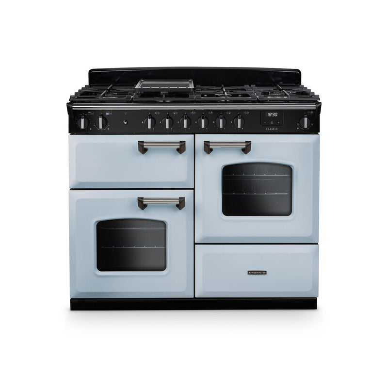 Rangemaster CLO110DFPMSB/CM1 Classic 110 Dual Fuel Range Cooker - Misty Blue - A Rated