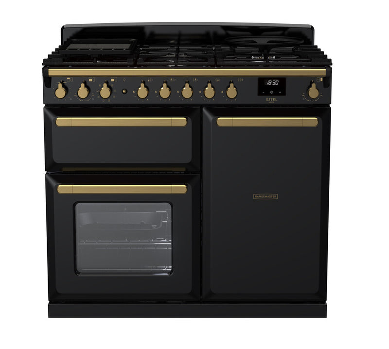 Rangemaster ESDL100DFPGBL/AB1 Estel Deluxe 100 Dual Fuel Range Cooker - Gloss Black - A Rated