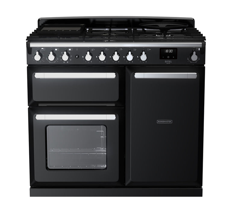 Rangemaster ESDL100DFPGBL/CM1 Estel Deluxe 100 Dual Fuel Range Cooker - Gloss Black - A Rated