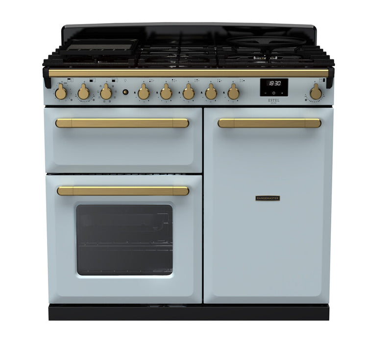 Rangemaster ESDL100DFPMSB/AB1 Estel Deluxe 100 Dual Fuel Range Cooker - Misty Blue - A Rated