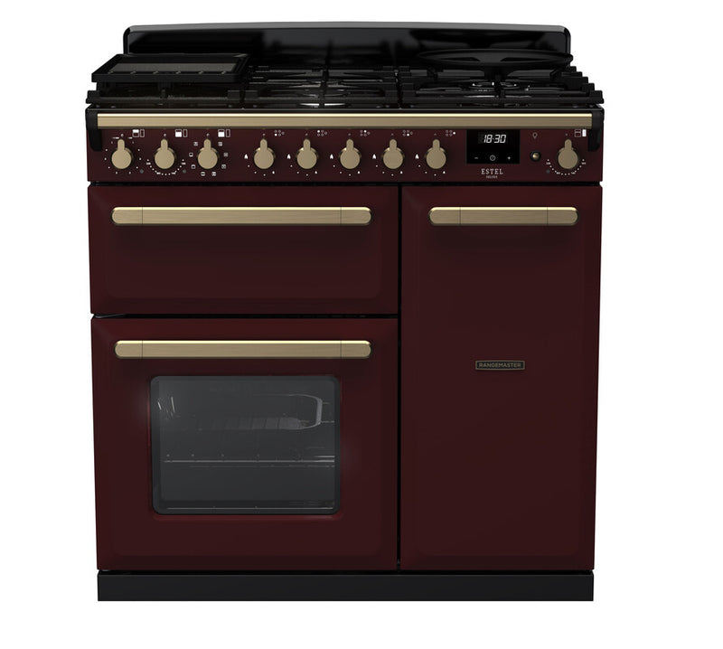 Rangemaster ESDL90DFPBOR/AB1 Estel Deluxe 90 Dual Fuel Range Cooker - Bordeaux - A Rated