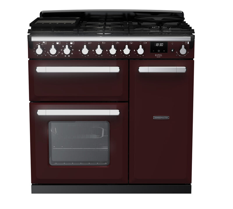 Rangemaster ESDL90DFPBOR/CM1 Estel Deluxe 90 Dual Fuel Range Cooker - Bordeaux - A Rated