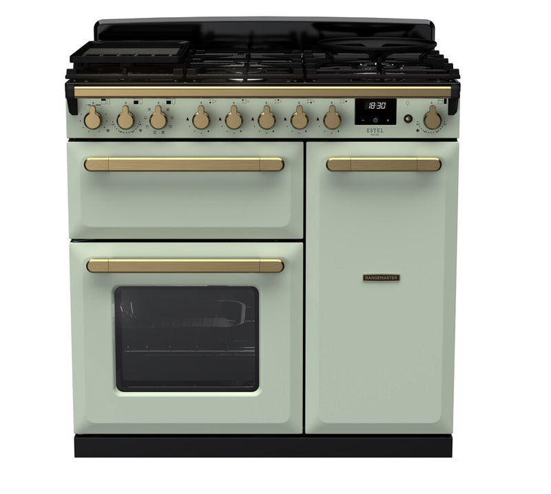 Rangemaster ESDL90DFPMNT/AB1 Estel Deluxe 90 Dual Fuel Range Cooker - Mint - A Rated