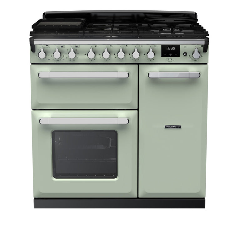 Rangemaster ESDL90DFPMNT/CM1 Estel Deluxe 90 Dual Fuel Range Cooker - Mint - A Rated