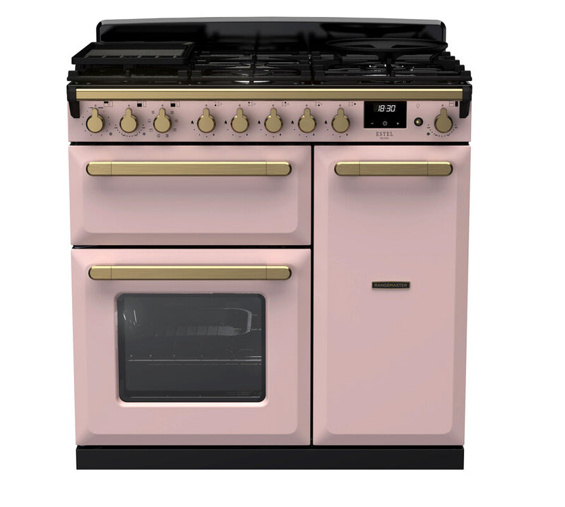 Rangemaster ESDL90DFPPPK/AB1 Estel Deluxe 90 Dual Fuel Range Cooker - Pale Pink - A Rated