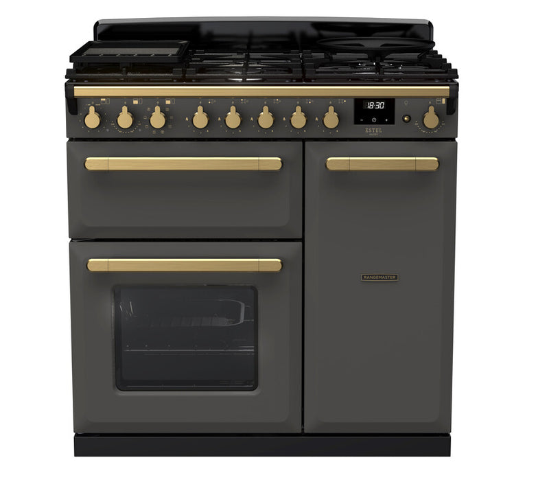 Rangemaster ESDL90DFPSLT/AB1 Estel Deluxe 90 Dual Fuel Range Cooker - Slate - A Rated