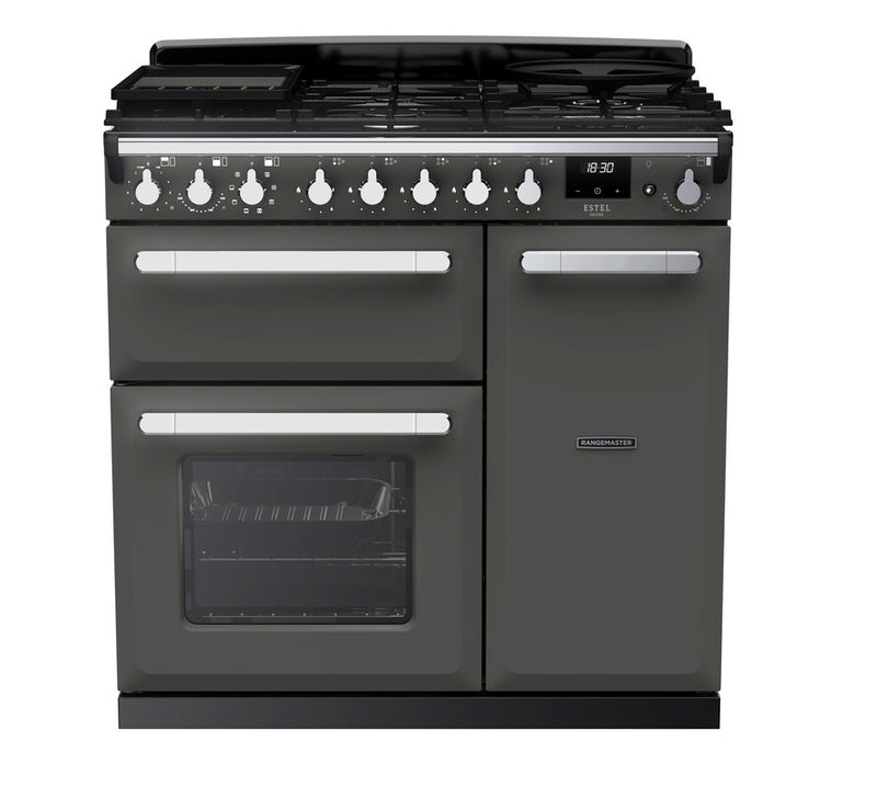 Rangemaster ESDL90DFPSLT/CM1 Estel Deluxe 90 Dual Fuel Range Cooker - Slate - A Rated