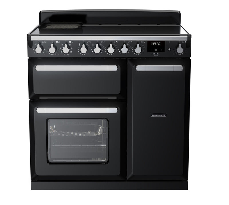 Rangemaster ESDL90EIPGBL/CM1 Estel Deluxe 90 Induction Range Cooker - Gloss Black - A Rated