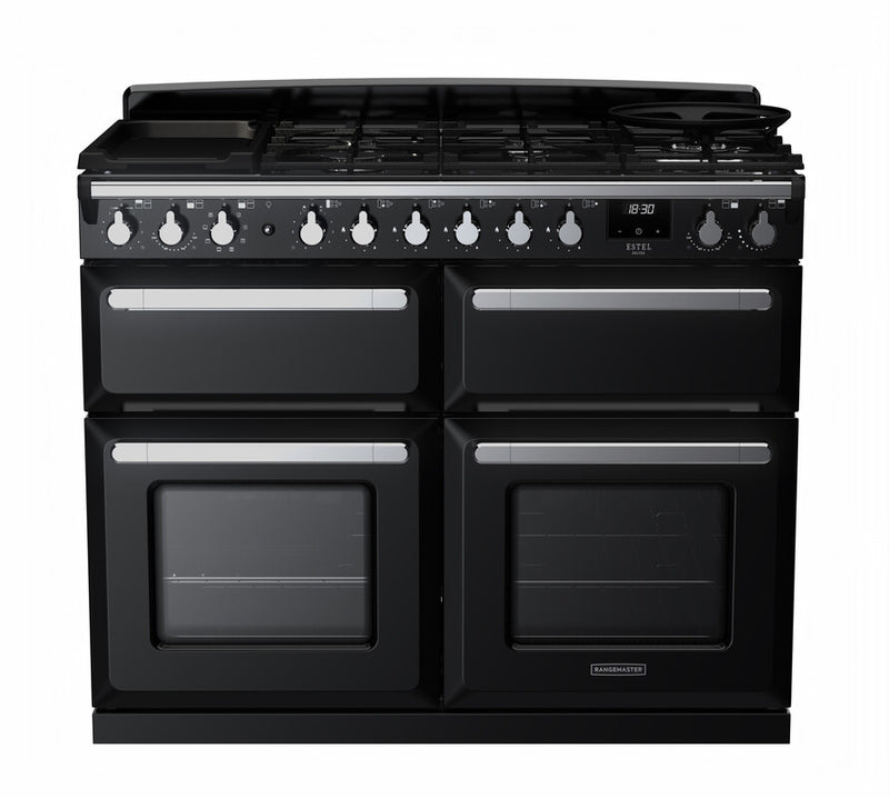 Rangemaster ESDLB110DFPGBL/CM1 Estel Deluxe 110 Dual Fuel Range Cooker - Gloss Black - A Rated